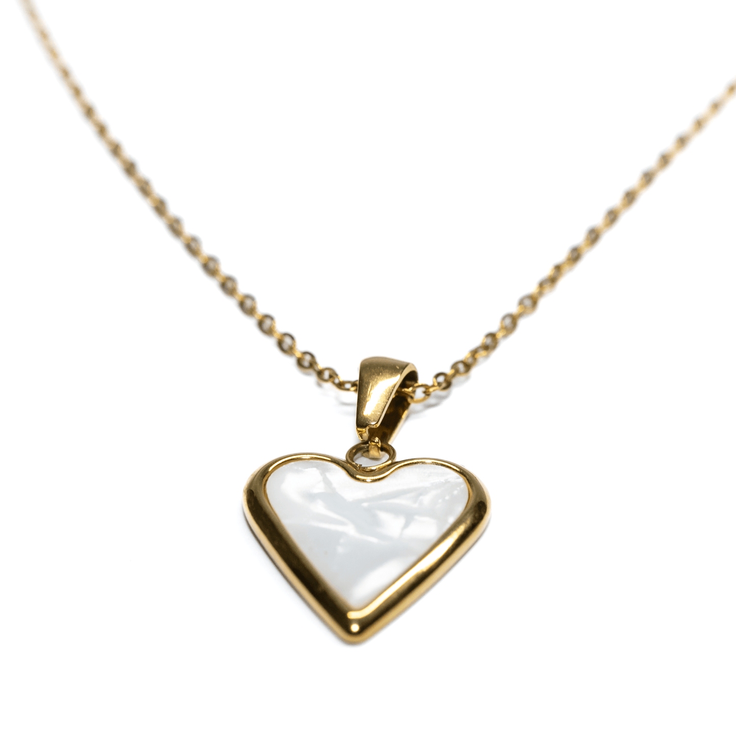 Seraphina Heart Necklace gold pendant with pearlescent finish and warm shimmer
