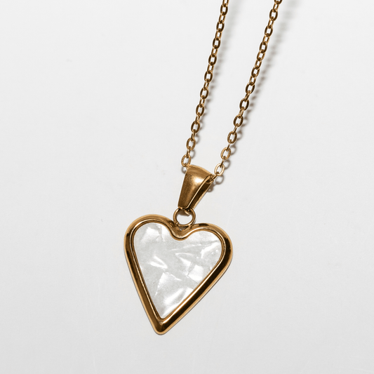 Seraphina Heart Necklace gold pendant with pearlescent finish and warm shimmer