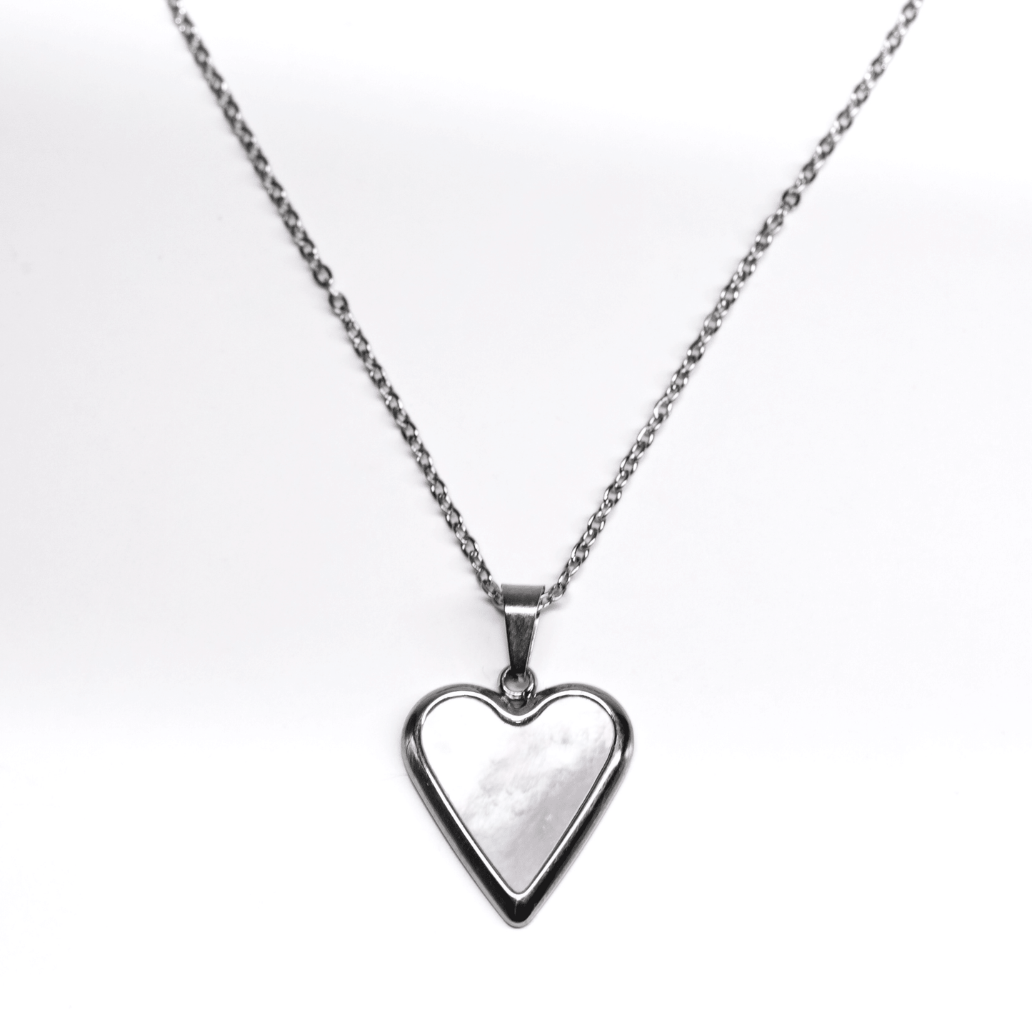 Seraphina Heart Necklace silver pendant with luminous shell sheen and modern elegant design