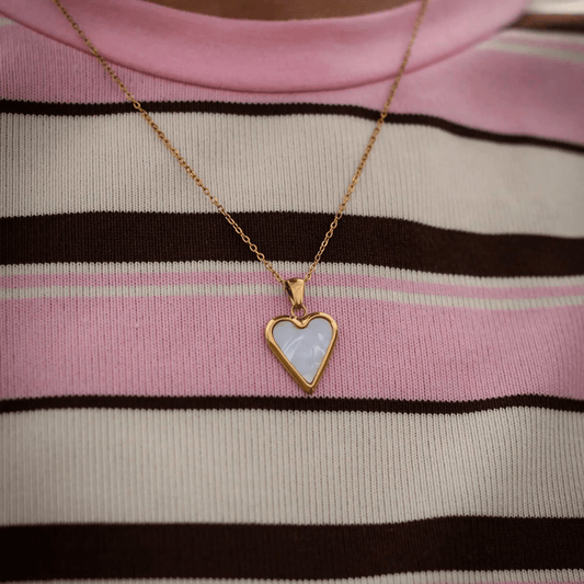 Seraphina Heart Necklace gold pendant with pearlescent finish and warm shimmer
